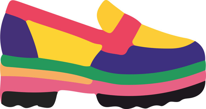 Colorful platform loafer shoe with vibrant geometric design and patterns
