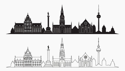 Fototapeta premium Hannover Skyline Silhouette Illustration in Black and White