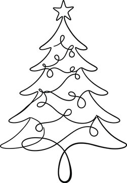 Christmastree illustrates a festive evergreen with a star in one continuous.