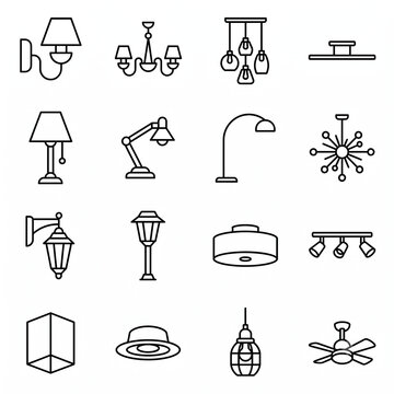 Lighting Icons, Lamp Icons, Home Decor Icons, Ceiling Light Icons, Line Icon Set