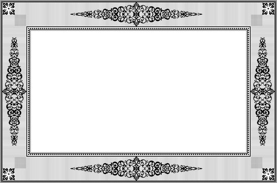 Elegant Vintage Certificate Frame and Border Design with Ornate Black Damask Elements on Fine Linework Background. 30