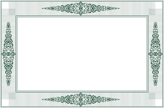 Elegant Vintage Certificate Frame and Border Design with Ornate Green Damask Elements on Fine Linework Background. 29
