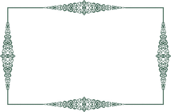 Elegant Vintage Certificate Frame and Border Design with Ornate Green Damask Elements on Fine Linework Background. 31