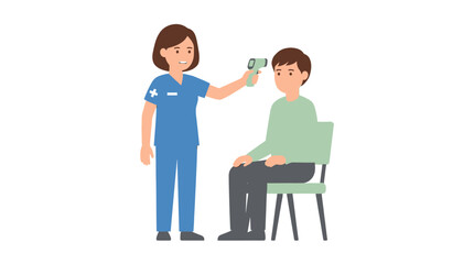 Fototapeta premium Nurse checking patient's temperature with infrared thermometer, health checkup