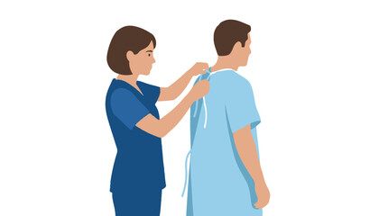 Fototapeta premium Nurse Helping Patient Put On Hospital Gown