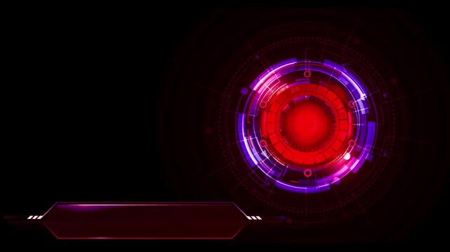 Futuristic red HUD Interface with circular digital scanner and empty UI panels on black Background
