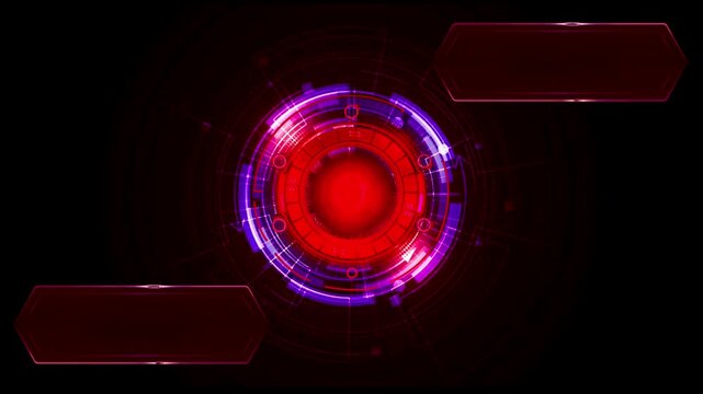 Futuristic red HUD Interface with circular digital scanner and empty UI panels on black Background