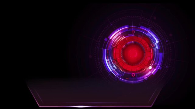 Futuristic red HUD Interface with circular digital scanner and empty UI panels on black Background