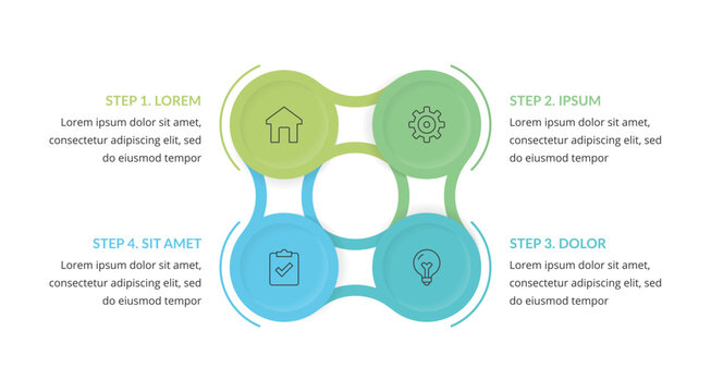 Circular interconnected diagram layout with four options or steps, ideal for business and workflow presentations