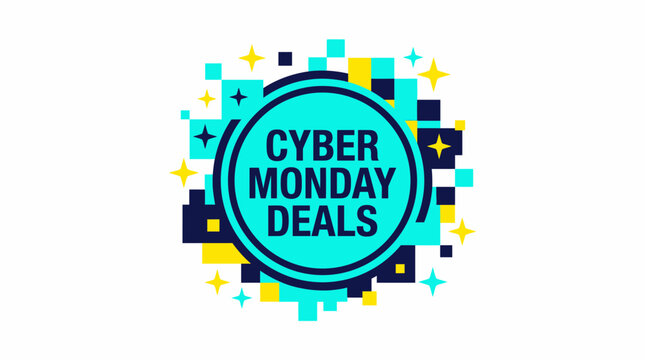 Cyber monday deals banner with glitch pixel art design
