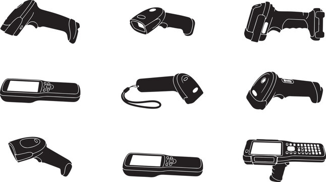 Barcode scanner and inventory reader device icons for retail technology