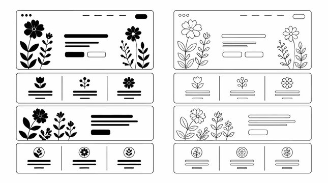 Floral Website Wireframe Templates with Minimalist Botanical Elements