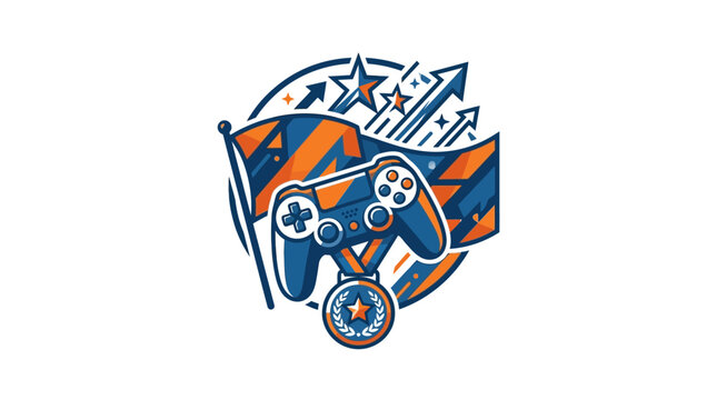 Esports Championship Gaming Emblem with Controller and Medal