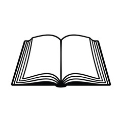 Fototapeta premium Open book icon with pages shown in a simple black outline style on a white background.