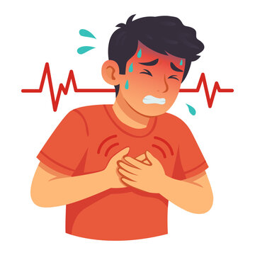 Chest Pain Illustration of a Stressed Man Experiencing Acute Heart Attack Symptoms
