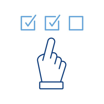 Questionnaire Line Icon. Finger Choice Check List Linear Pictogram. Hand Tick Checkmark Outline Icon. Choice Checkbox in Checklist. Digital Application. Editable Stroke. Isolated Vector Illustration
