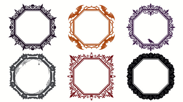 Set of six decorative vintage frames with intricate ornate borders for wedding invitations and elegant photo displays