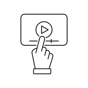 Video Tutorials Line Icon. Video Player with Mouse Pointer Linear Icon. E-learning and Online Education concept. Distant Education and Online Webinar pictogram. Editable stroke. Vector illustration