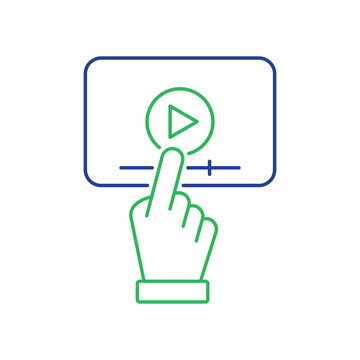 Video Tutorials Line Icon. Video Player with Mouse Pointer Linear Icon. E-learning and Online Education Sign. Distant Education and Online Webinar Pictogram. Editable stroke. Vector illustration
