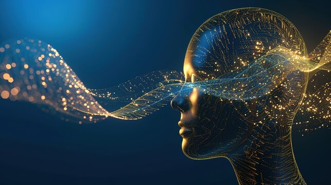 Side profile matte ceramic human head with glowing neural pathways brainwave harmonics during meditation