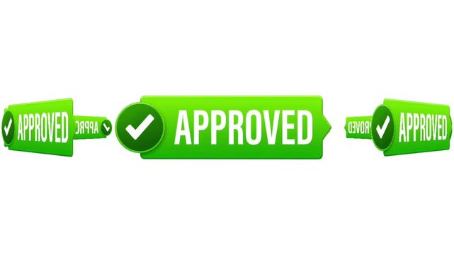 Green Approved Check Mark Badge Icon Animation on White Background