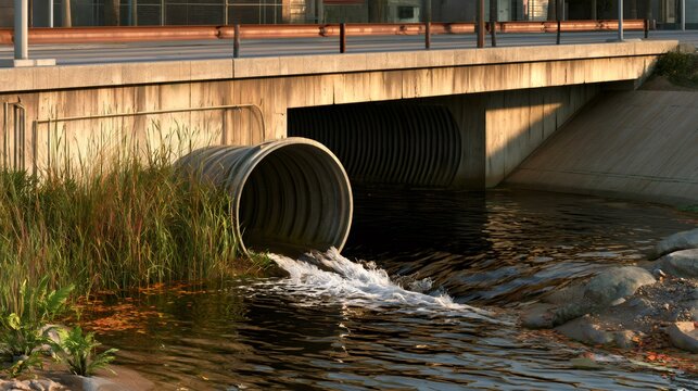 Water draining from culvert into urban waterway