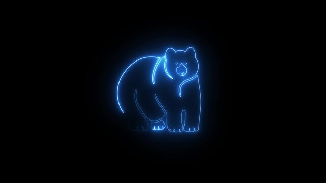 Blue neon glowing bear icon on black background