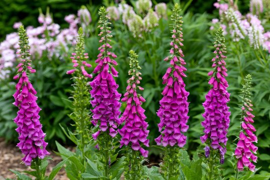 Pink foxglove perennial flowering plants growing in garden
