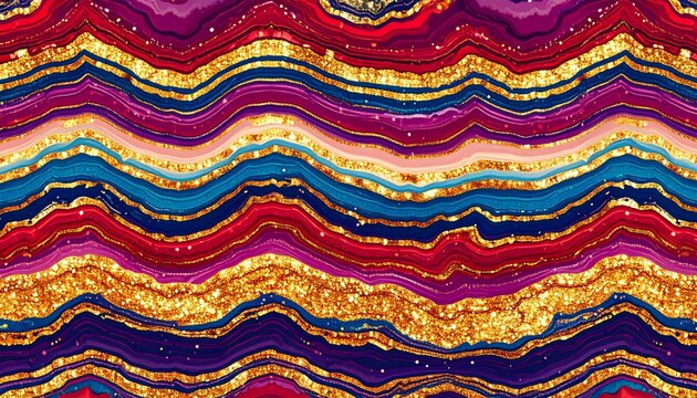 Luxury Geode Agate Slice Pattern: Tribal Abstract Gold Glitter Wavy Design in Lapis, Aubergine & Gamboge. 