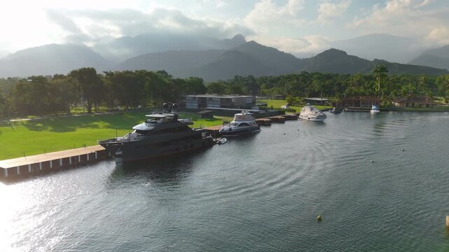 Aerial view of the navigation channel of Marina Bracuhy near the town of Angra dos Reis in Brazil