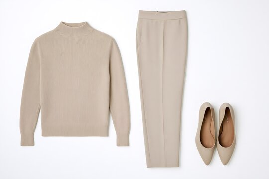 Neutral fashion flat lay creating minimalist casual outfit