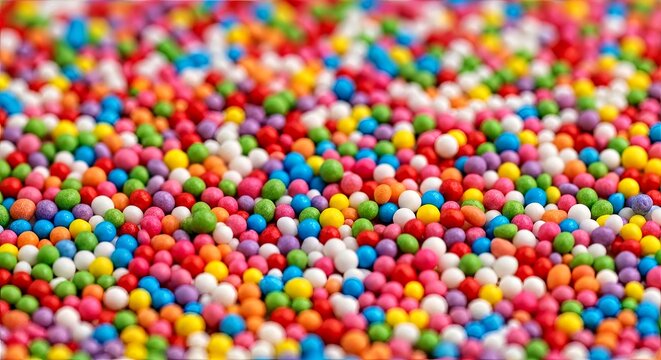 A Close up of Multicolored Round Candies on a White Background