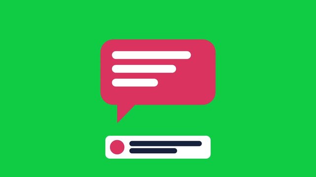 White Speech Bubble Comment Button Click with Arrow Cursor and Crimson State Change on Green Screen 4K Chroma Key UI Overlay
