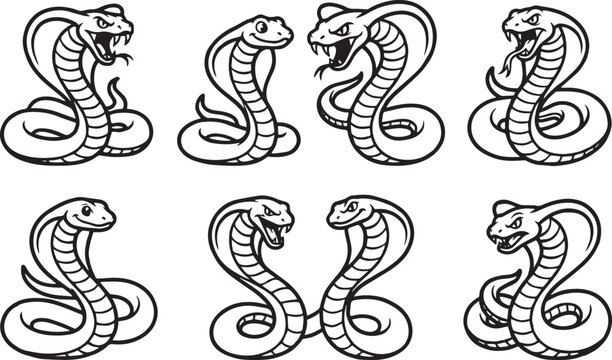 A set of snakes and cobras. Hand drawn vector illustration