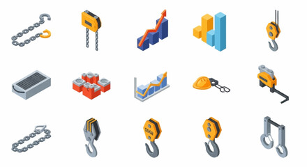 Obraz premium Colorful isometric icons of tools and hardware equipment.