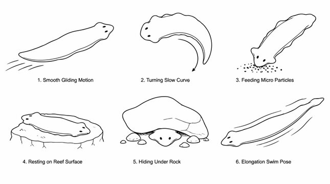 Planarian flatworm behavioral cycle infographic, scientific illustration