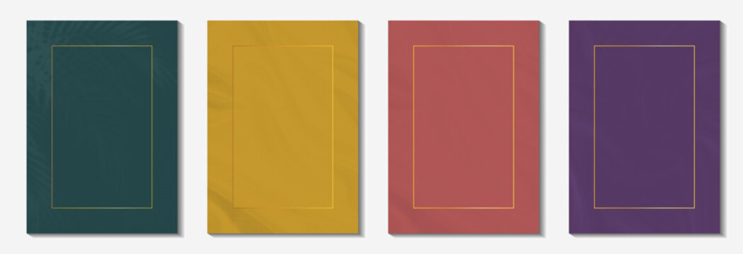 Luxury minimalist hardcover book cover template set with gold frame and textured background collection