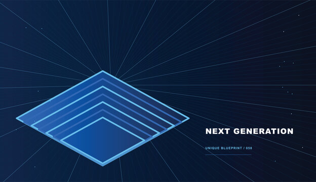 Abstract geometric square layers on a dark blue tech background