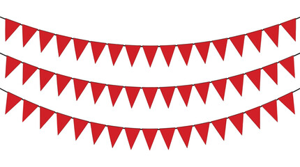 Fototapeta premium Red triangular pennant flags garland hanging on three strings for party and festival decoration