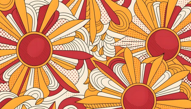 Vintage circus sunburst pattern background in gold red cream pop art style for event invitation