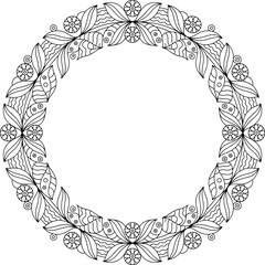 Obraz premium Elegant black and white round floral frame with intricate patterns for creative projects