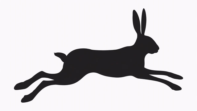 Black silhouette of a running hare isolated on a white background, minimalist wildlife