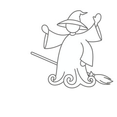 Fototapeta premium Witch on a broomstick line art