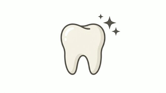 Minimalist animation of a clean white tooth with sparkling stars appearing and disappearing against a white background