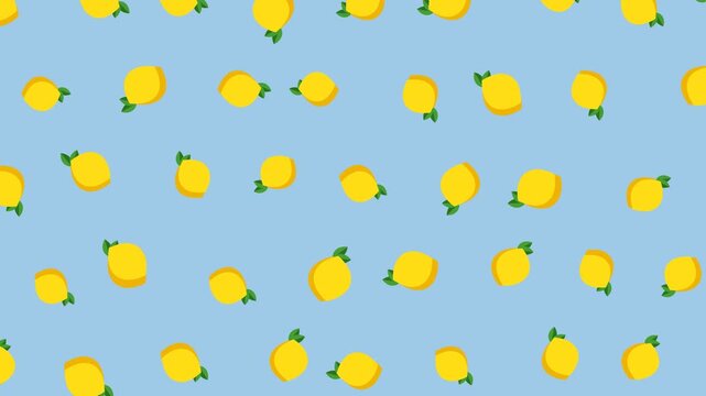 Vibrant seamless pattern featuring yellow cartoon lemons with green leaves on a light blue background.