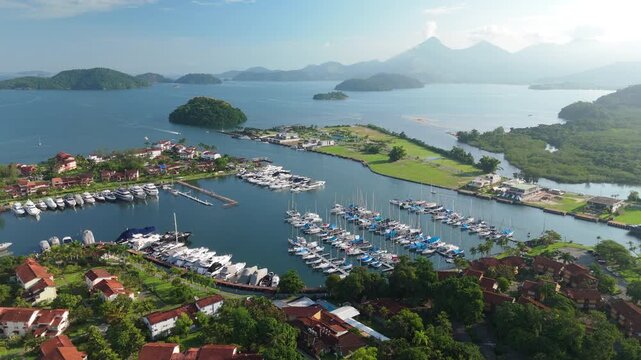Aerial view of the Marina Bracuhy near the town of Angra dos Reis in Brazil