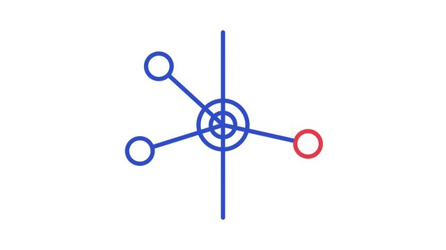 Animated blue and red geometric molecule structure on white