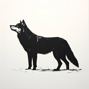 Black wolf silhouette illustration standing alert.