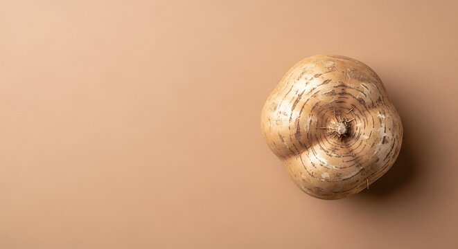 Fresh jicama root on beige background. Raw organic vegetable for healthy cooking.