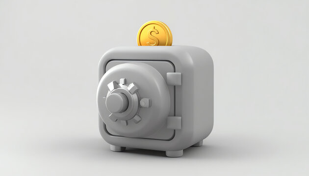 Finance concept. Safe box icon, safety, secure savings, coin in vault 3d rendering